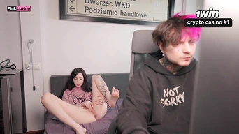 Masturbating on table, I want to nail while stepbrother plays on computer. Rubbing joy button to ejaculation - best XXX!