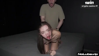 Asian teenager chokes on 8 inch cock, creampied and screams.